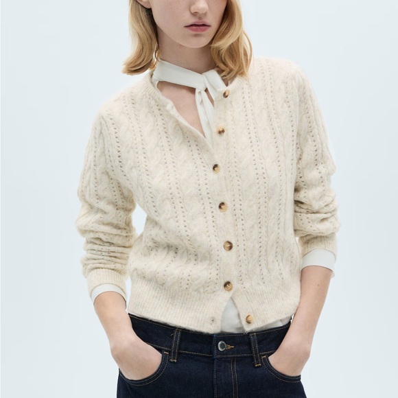 Mango Sweaters - NWT Mango Knit Braided Cardigan with Lace Details